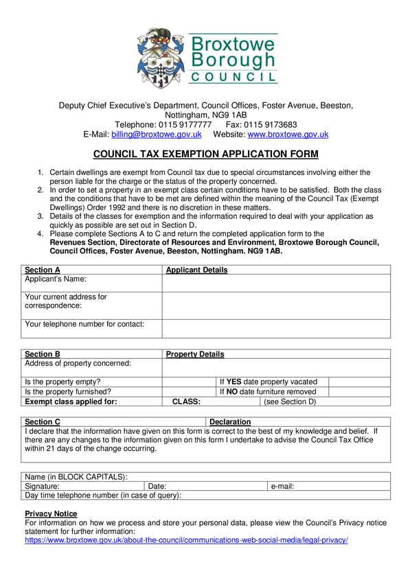 Fill Free Fillable Broxtowe Borough Council PDF Forms