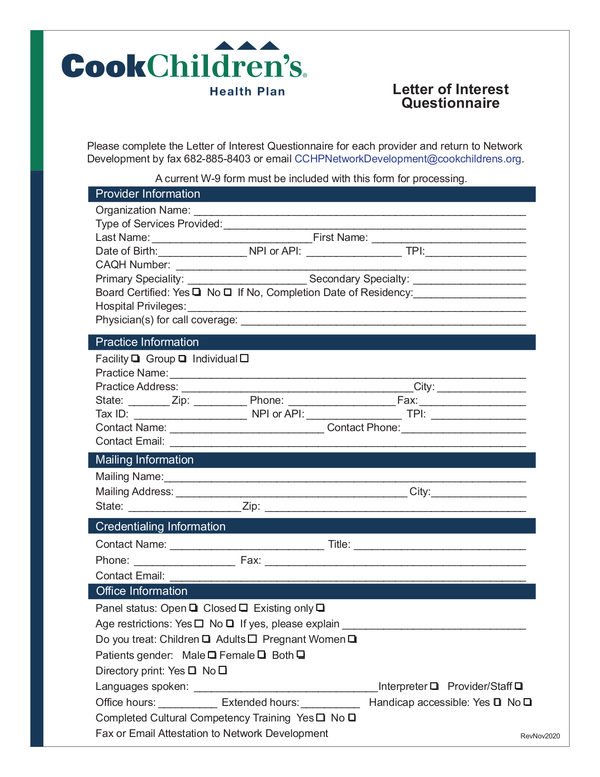 Fill Free Fillable Cook Children s Health Plan PDF Forms