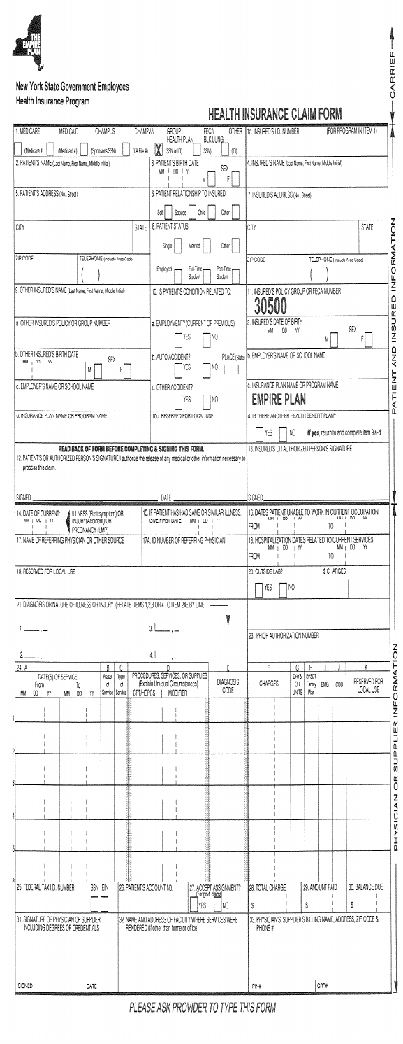 Fill Free Fillable Empire Plan Out Of Network Claim Form PDF Form