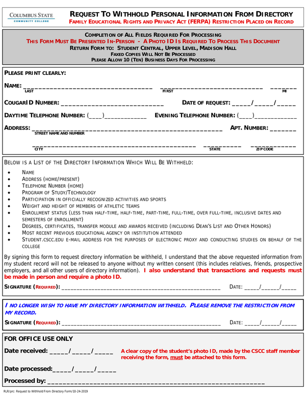 Fill Free Fillable Forms Columbus State Community College