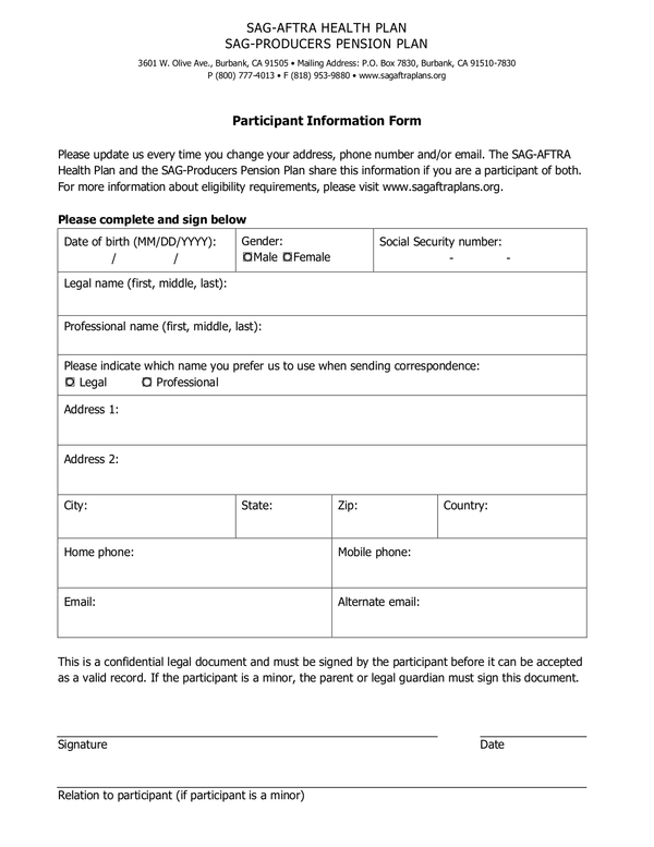 Fill Free Fillable SAG AFTRA Plans PDF Forms