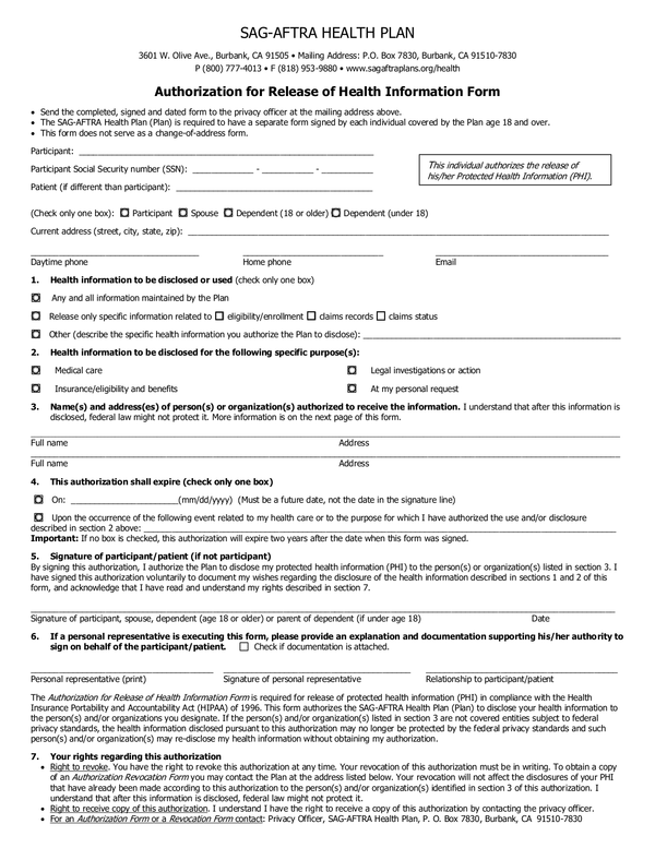 Fill Free Fillable SAG AFTRA Plans PDF Forms