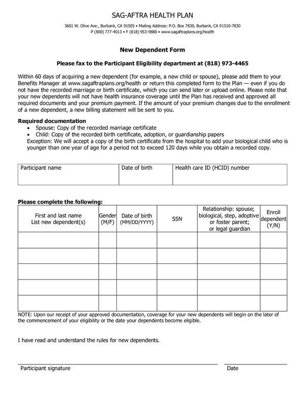 Fill Free Fillable SAG AFTRA Plans PDF Forms