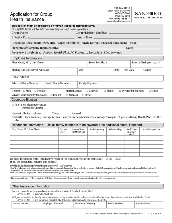 Fill Free Fillable Sanford Health Plan PDF Forms