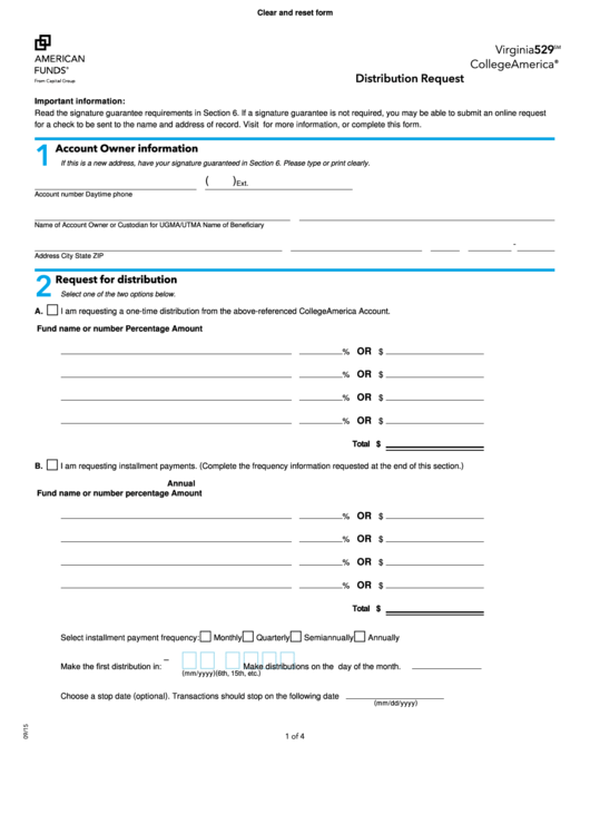 Fillable American Funds 529 Withdrawal Form Distribution Request