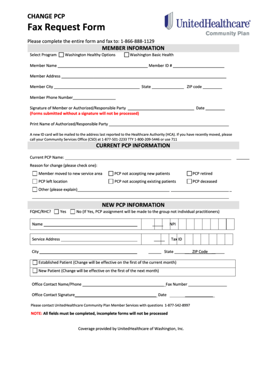 Fillable Change Pcp Form Printable Pdf Download