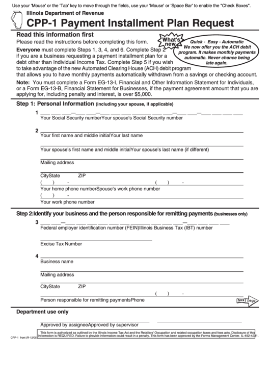 Fillable Form Cpp 1 Payment Installment Plan Request Form Illinois 