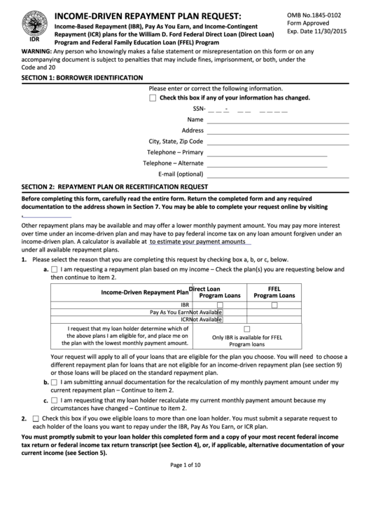 Fillable Income Driven Repayment Plan Request Form U s Department Of 