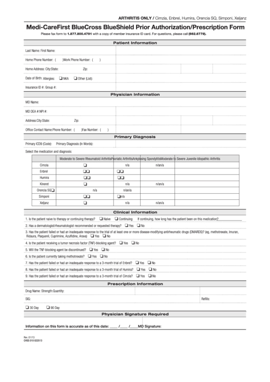 Fillable Medicare First Blue Cross Blue Shield Prior Authorization 