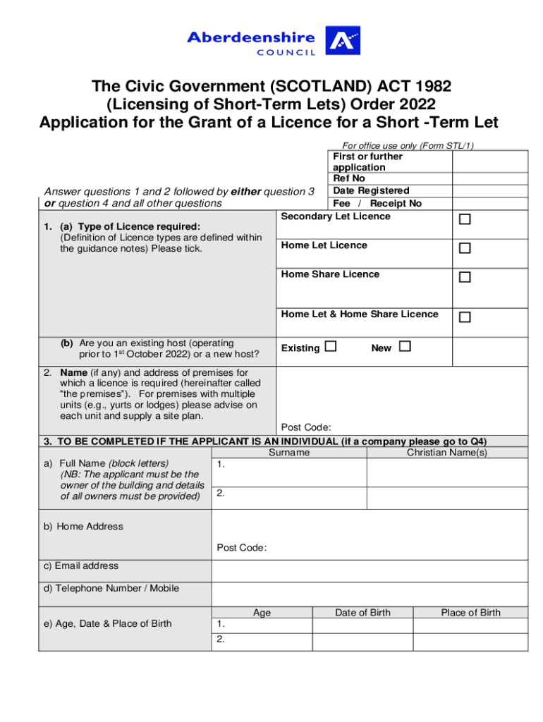 Fillable Online Aberdeenshire Gov Short Term Let Application Form Fax