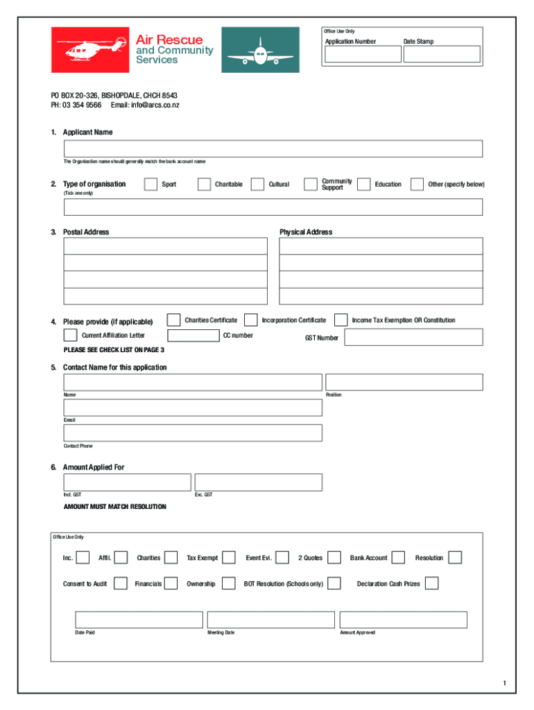 Fillable Online Application Form Christchurch Air Rescue Services 