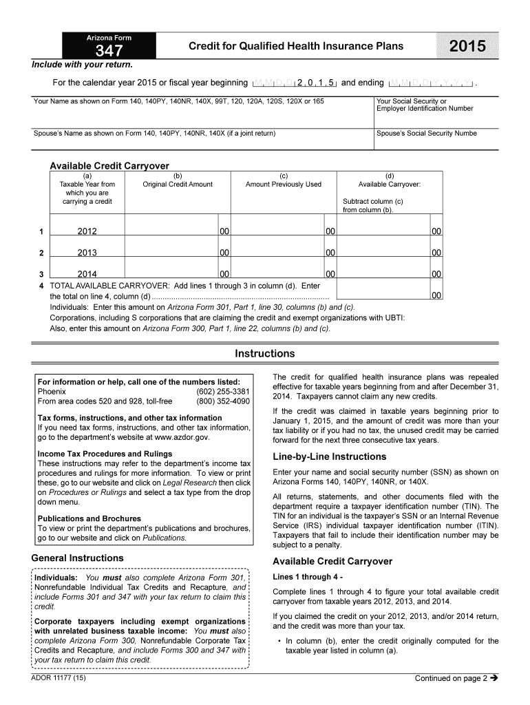 Fillable Online Arizona Form 347 Ftpzillionformscom Fax Email Print 
