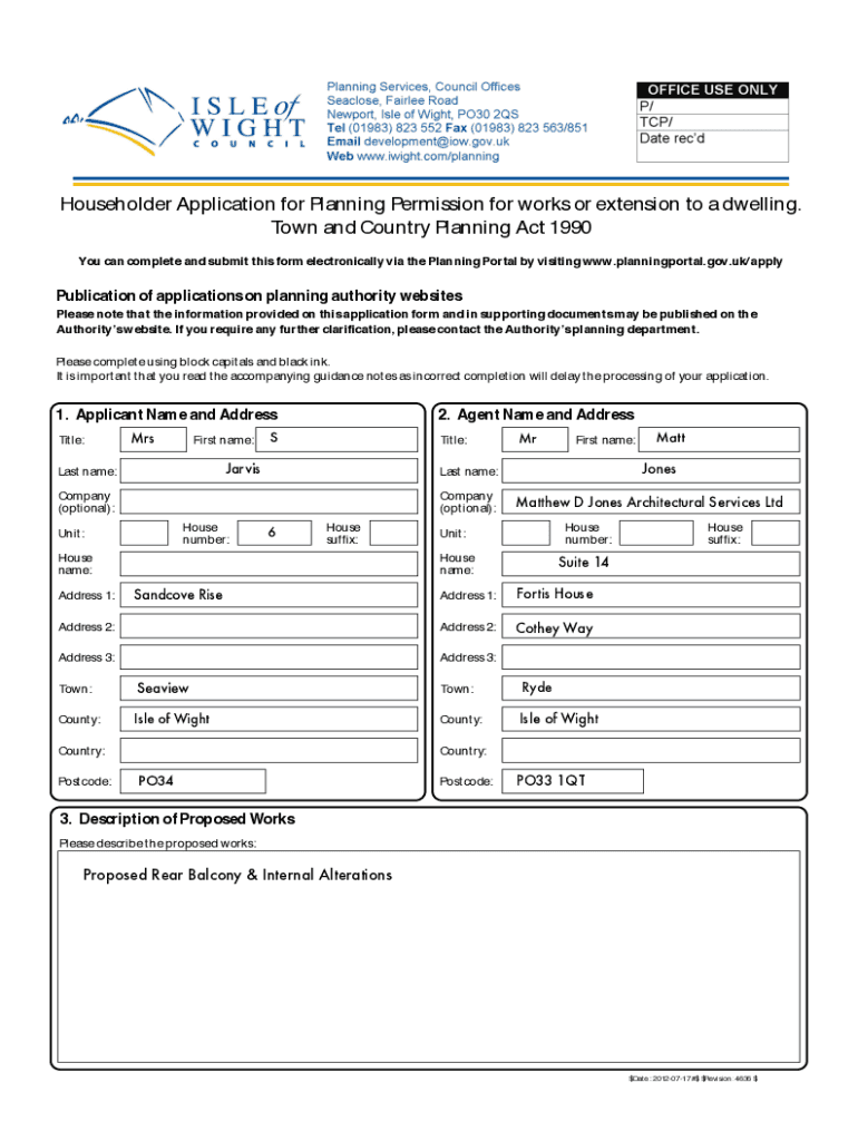 Fillable Online Householder Planning Application Form Fax Email Print 