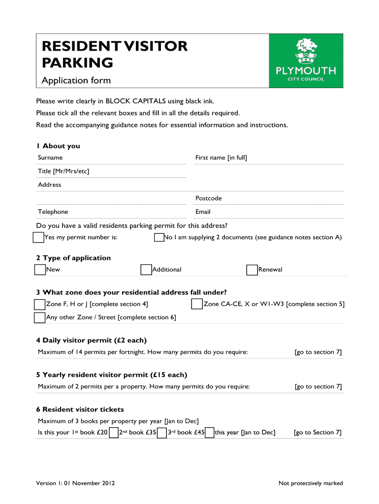 Fillable Online Plymouth Gov Resident Visitor Application And Guidance