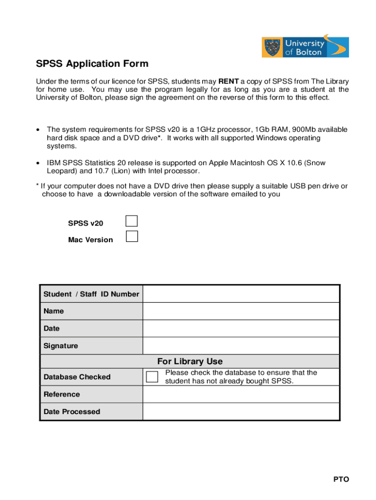 Fillable Online SPSS Application Form Bolton ac uk Fax Email Print 