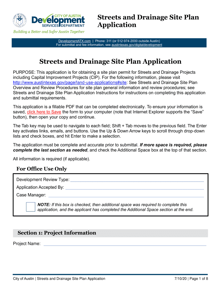 Fillable Online Streets And Drainage Site Plan Application Application