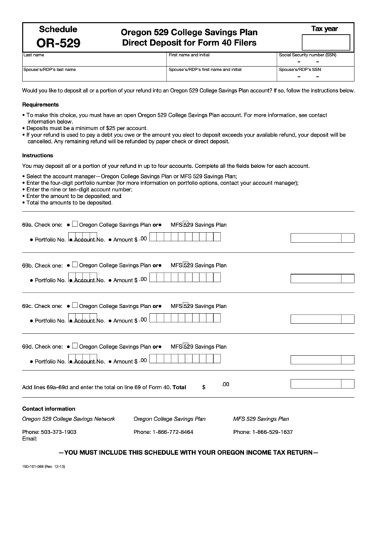 Fillable Schedule Or 529 Oregon 529 College Savings Plan Direct 