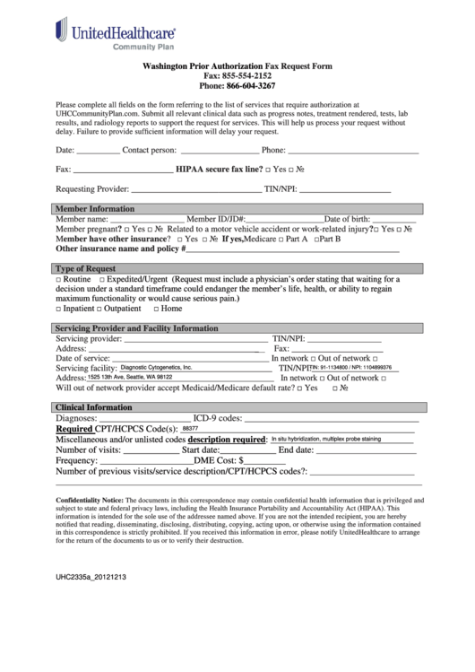Fillable Washington Prior Authorization Fax Request Form 