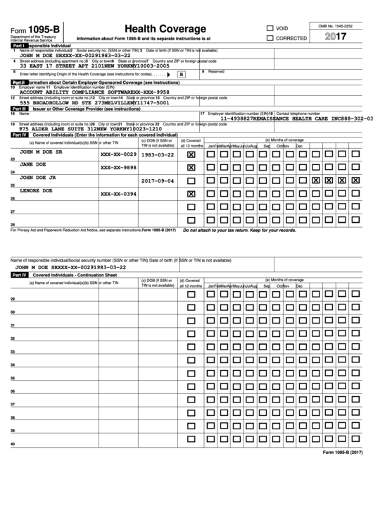 Form 1095 B Health Coverege 2017 Printable Pdf Download