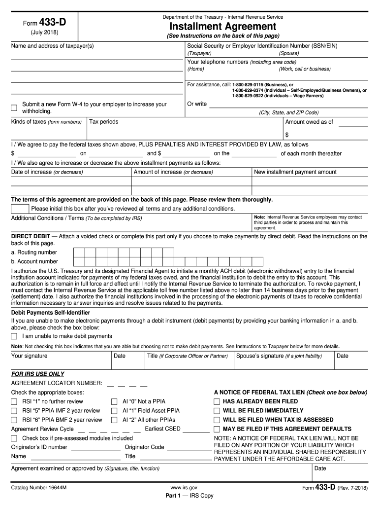 Form 433 D Fill Out Sign Online DocHub