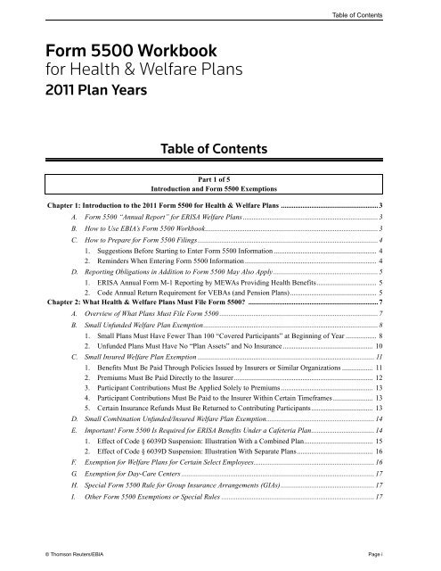 Form 5500 Workbook For Health Welfare Plans EBIA