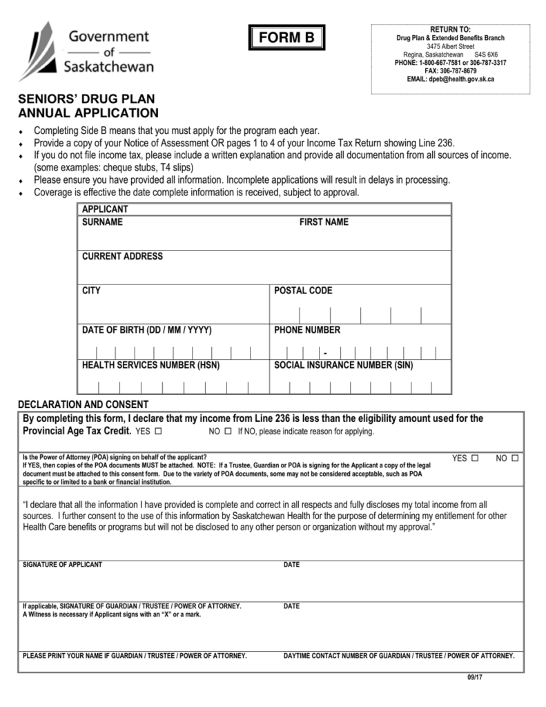 Form B Download Printable PDF Or Fill Online Seniors Drug Plan Annual 