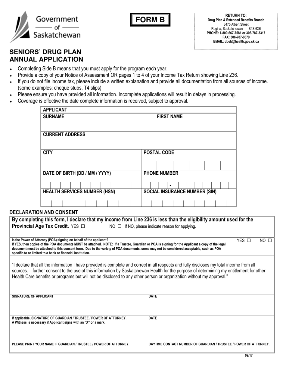 Form B Download Printable PDF Or Fill Online Seniors Drug Plan Annual