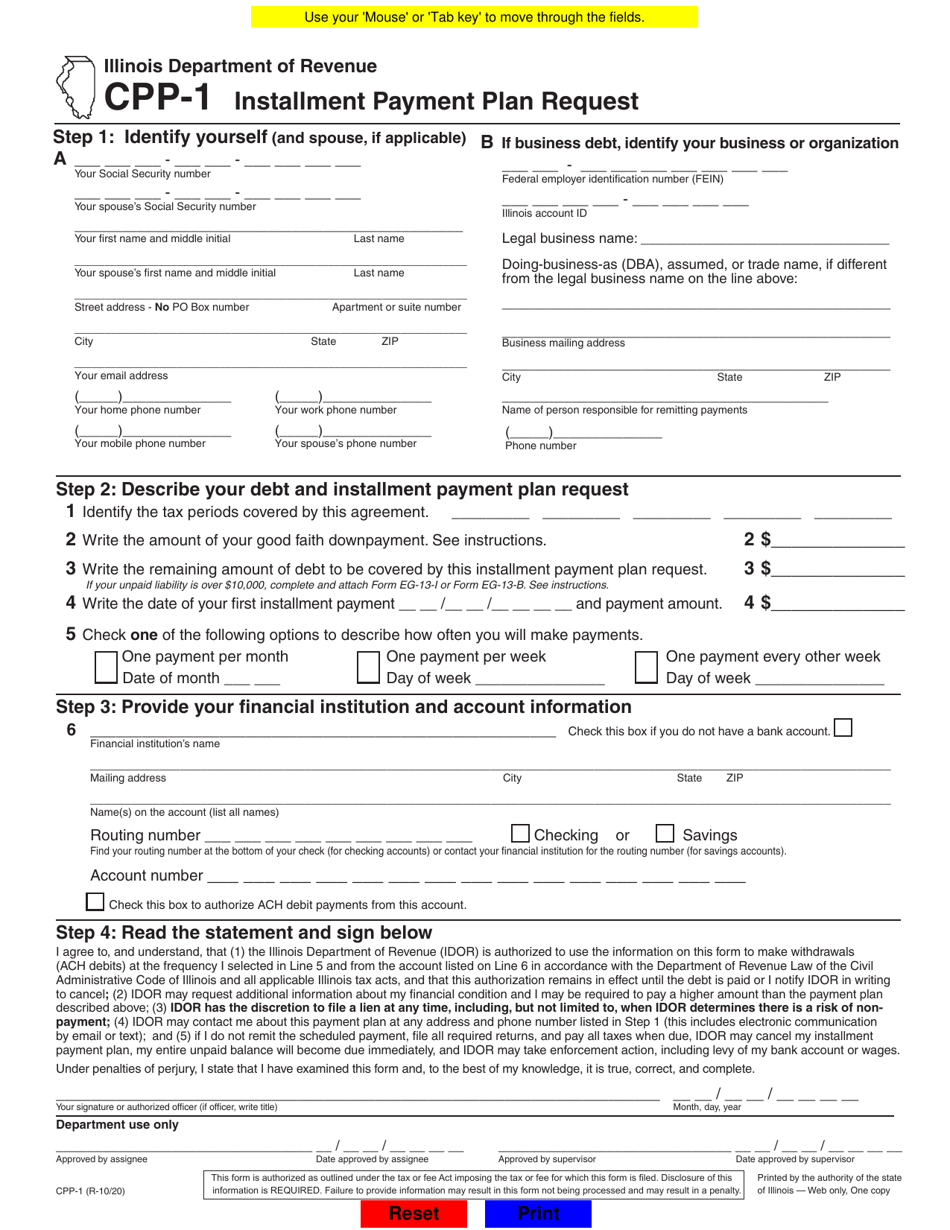 Form CPP 1 Download Fillable PDF Or Fill Online Installment Payment 