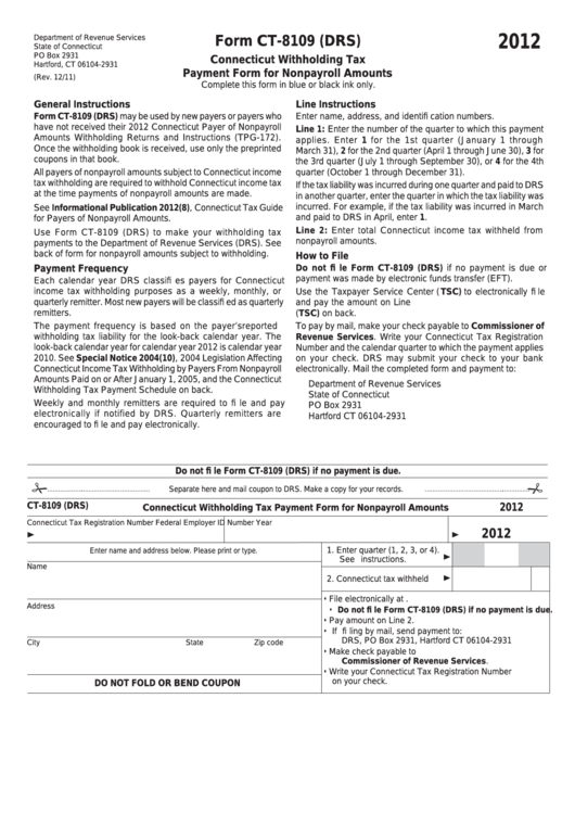 Form Ct 8109 Drs Connecticut Withholding Tax Payment Form For 