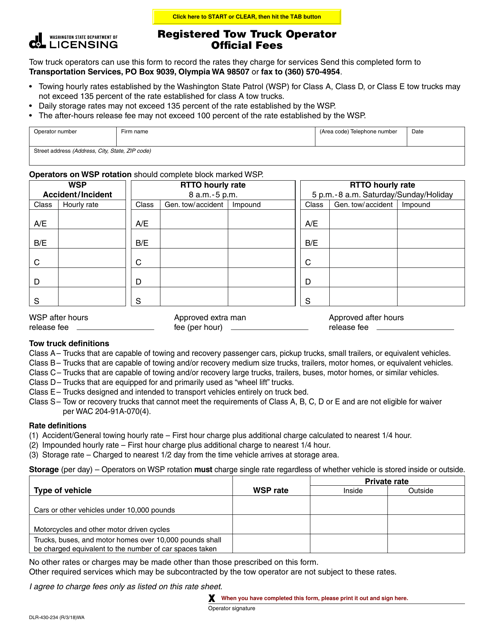 Form DLR 430 234 Download Fillable PDF Or Fill Online Registered Tow 