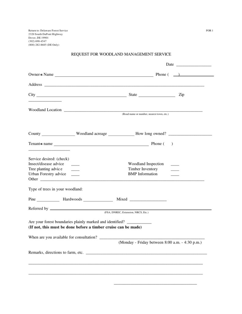 Form FOR1 Download Printable PDF Or Fill Online Request For Woodland 