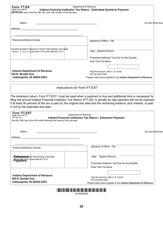 Form Ft Es Indiana Financial Institution Tax Return Estimated 