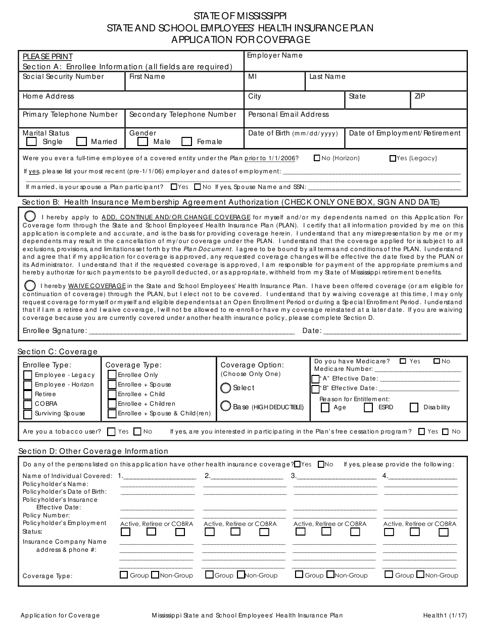 Form Health1 Download Fillable PDF Or Fill Online Application For