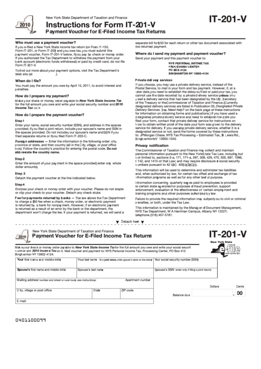 Form It 201 V 2010 Payment Voucher For E Filed Income Tax Returns 