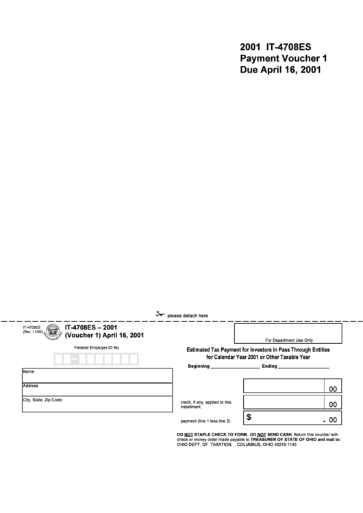 Form It 4708es Payment Voucher Ohio Department Of Taxation 2001