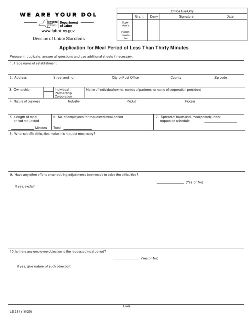 Form LS284 Download Printable PDF Or Fill Online Application For Meal 