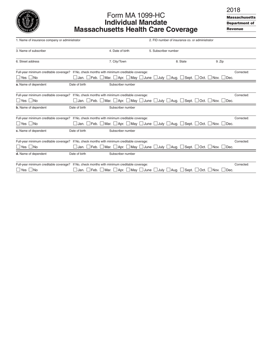 Form MA1099 HC Download Printable PDF Or Fill Online Individual Mandate 