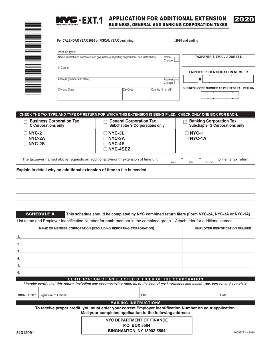 Form NYC EXT 1 Download Printable PDF Or Fill Online Application For 