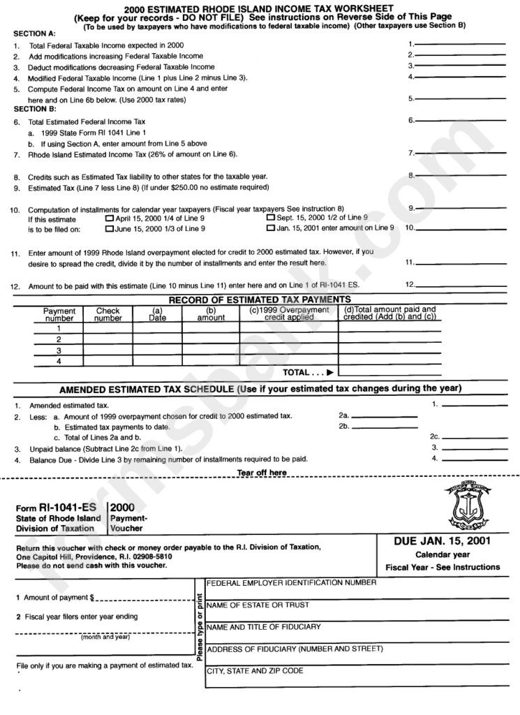 Form Ri 1041 Es 2000 Payment Voucher State Of Rhode Island Division 