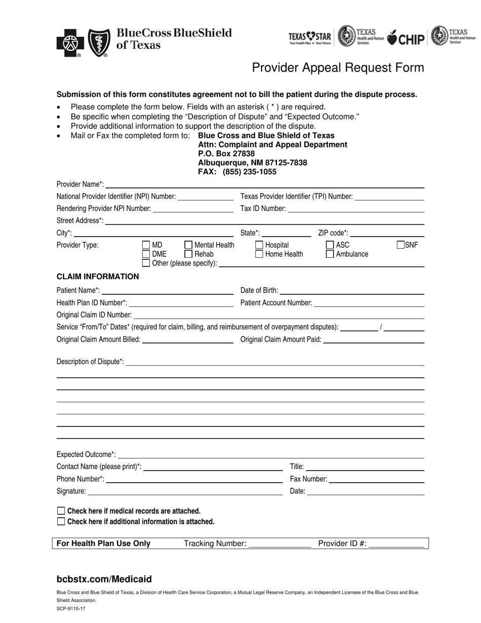 Form SCP 9110 17 Download Printable PDF Or Fill Online Provider Appeal 