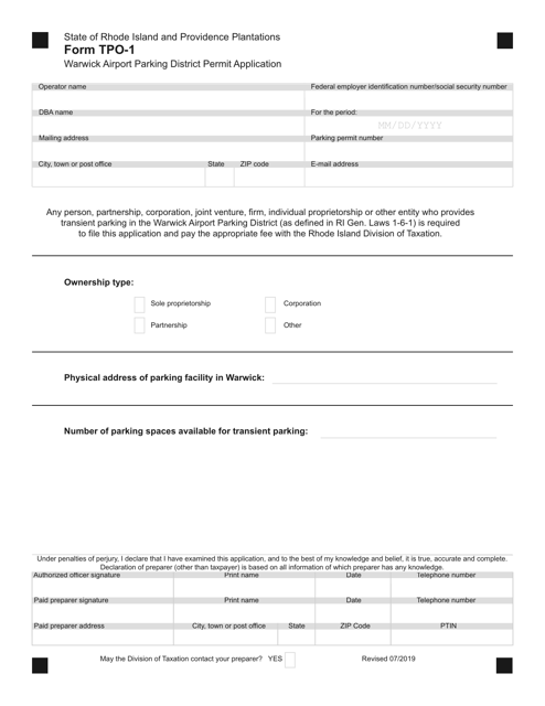 Form TPO 1 Download Fillable PDF Or Fill Online Warwick Airport Parking 
