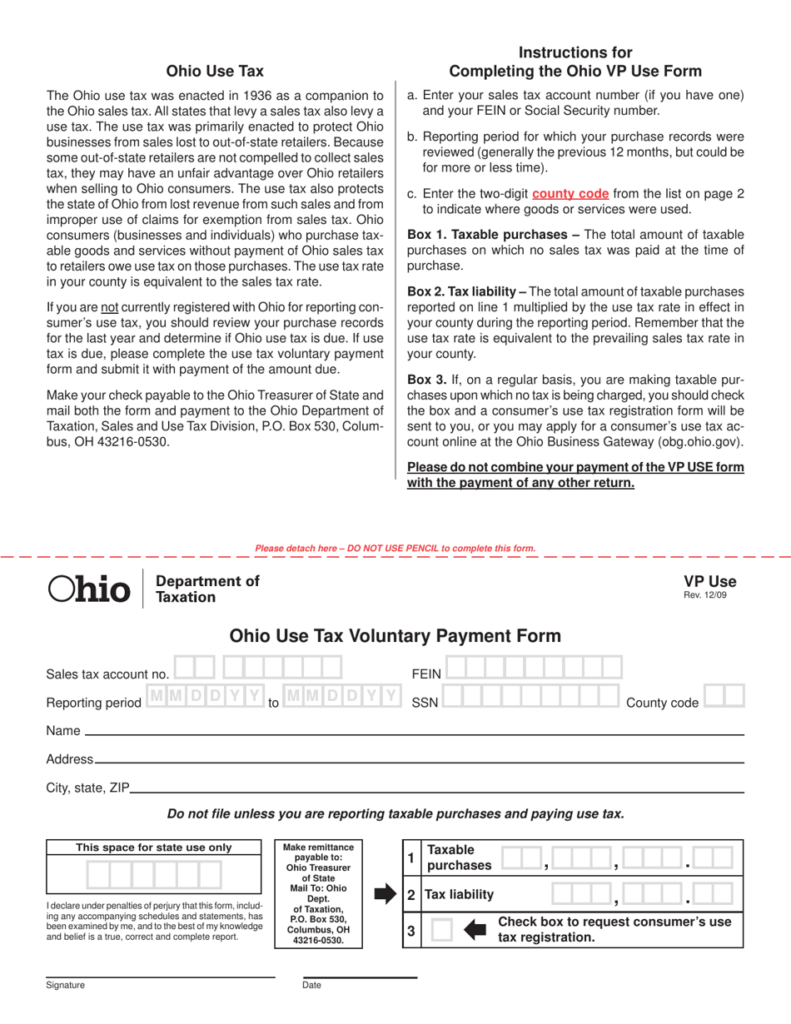 Form VP USE Download Printable PDF Or Fill Online Ohio Use Tax 