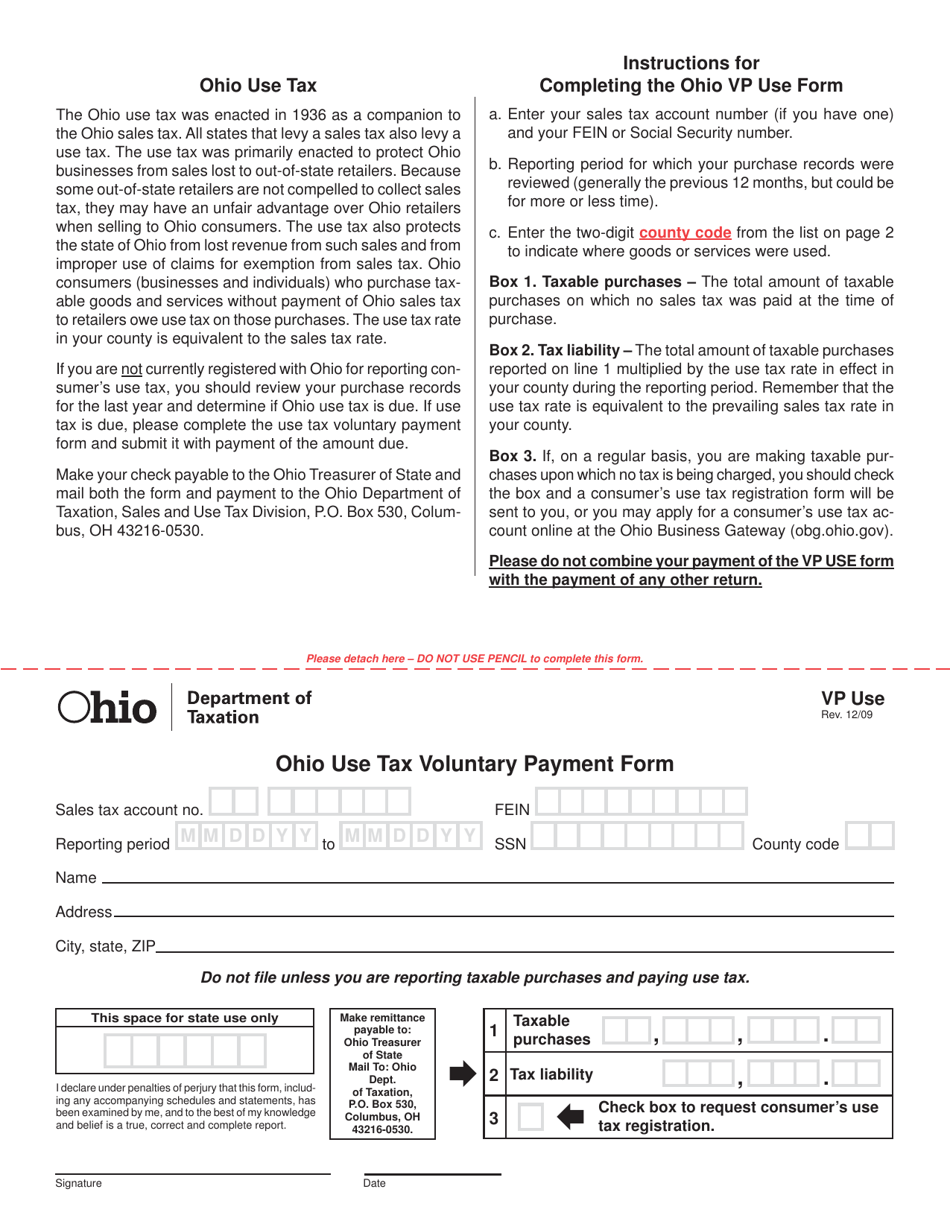 Form VP USE Download Printable PDF Or Fill Online Ohio Use Tax 