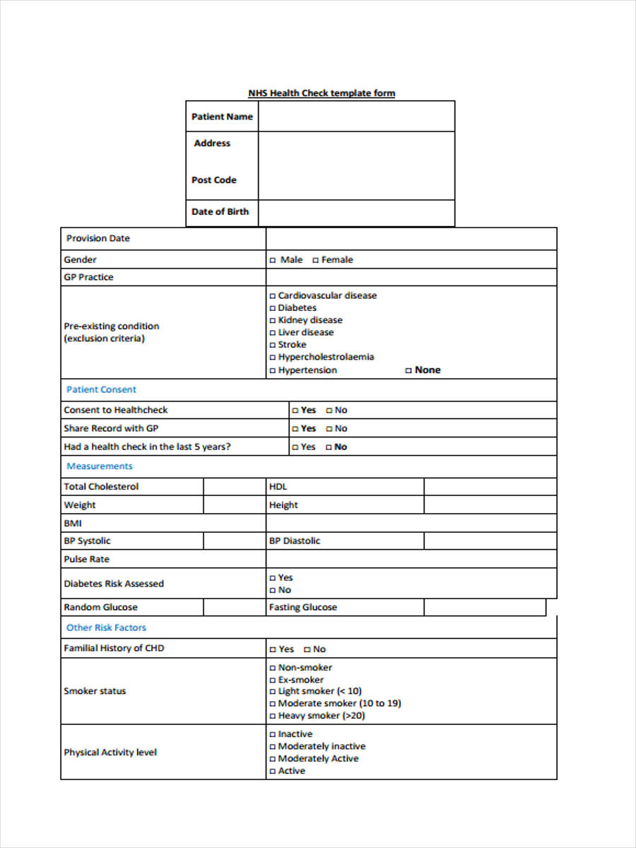 FREE 8 Health Check Forms In PDF Ms Word