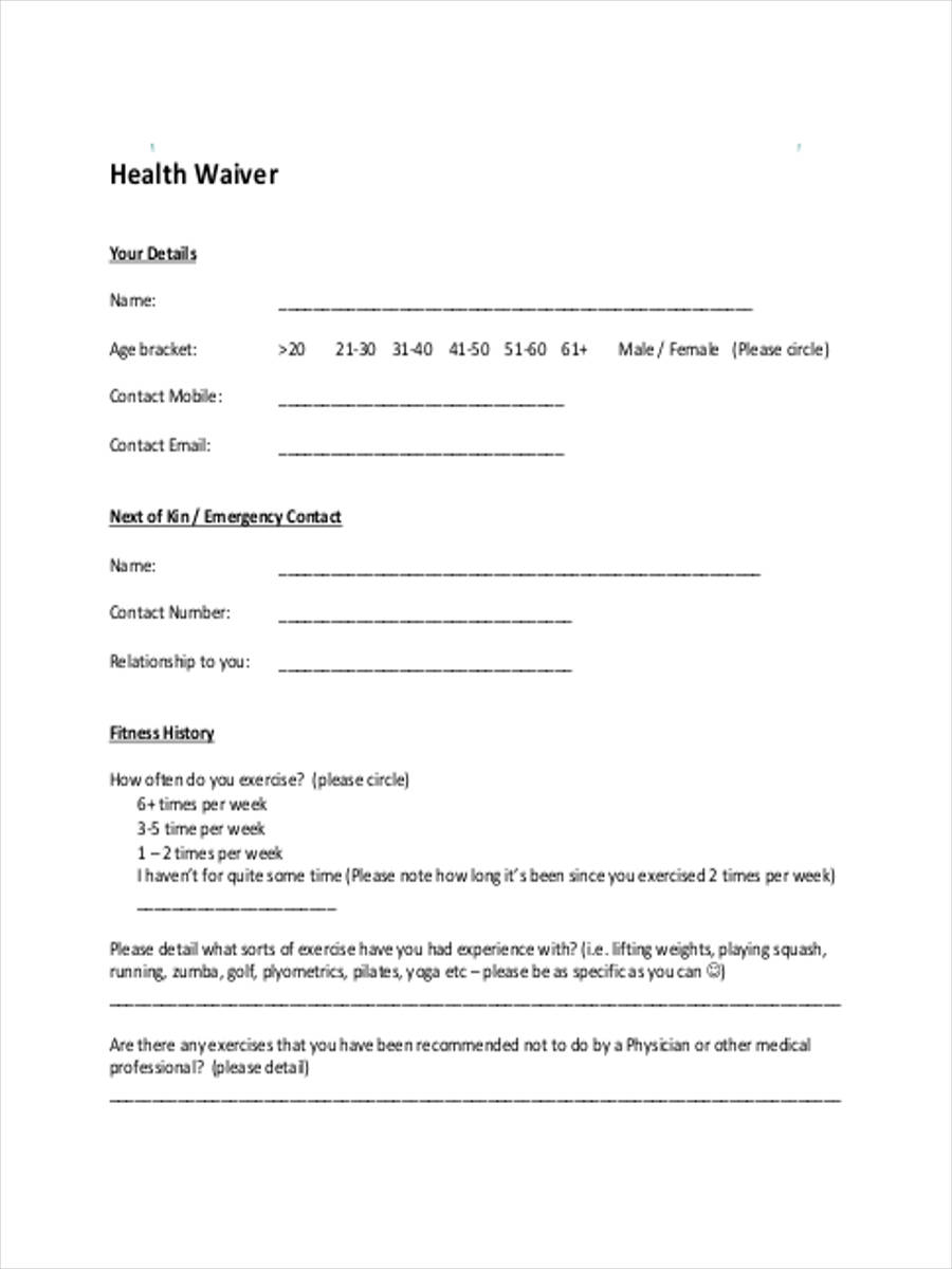 FREE 9 Health Waiver Forms In PDF Ms Word