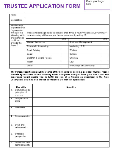 FREE 9 Trustee Application Form Templates In PDF MS Word Free 