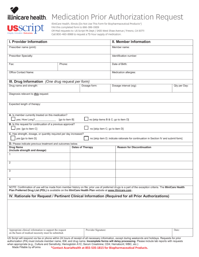 Free Illinicare Health Prior Rx Authorization Form PDF EForms