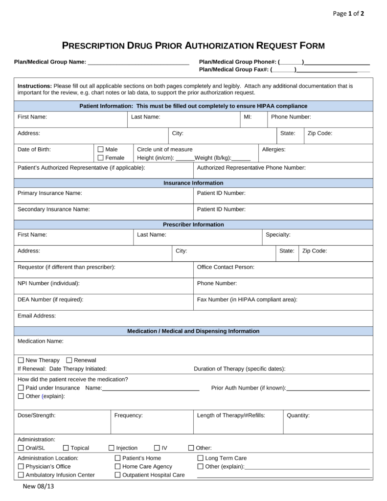 Free Medicaid Rx Prior Authorization Forms PDF EForms