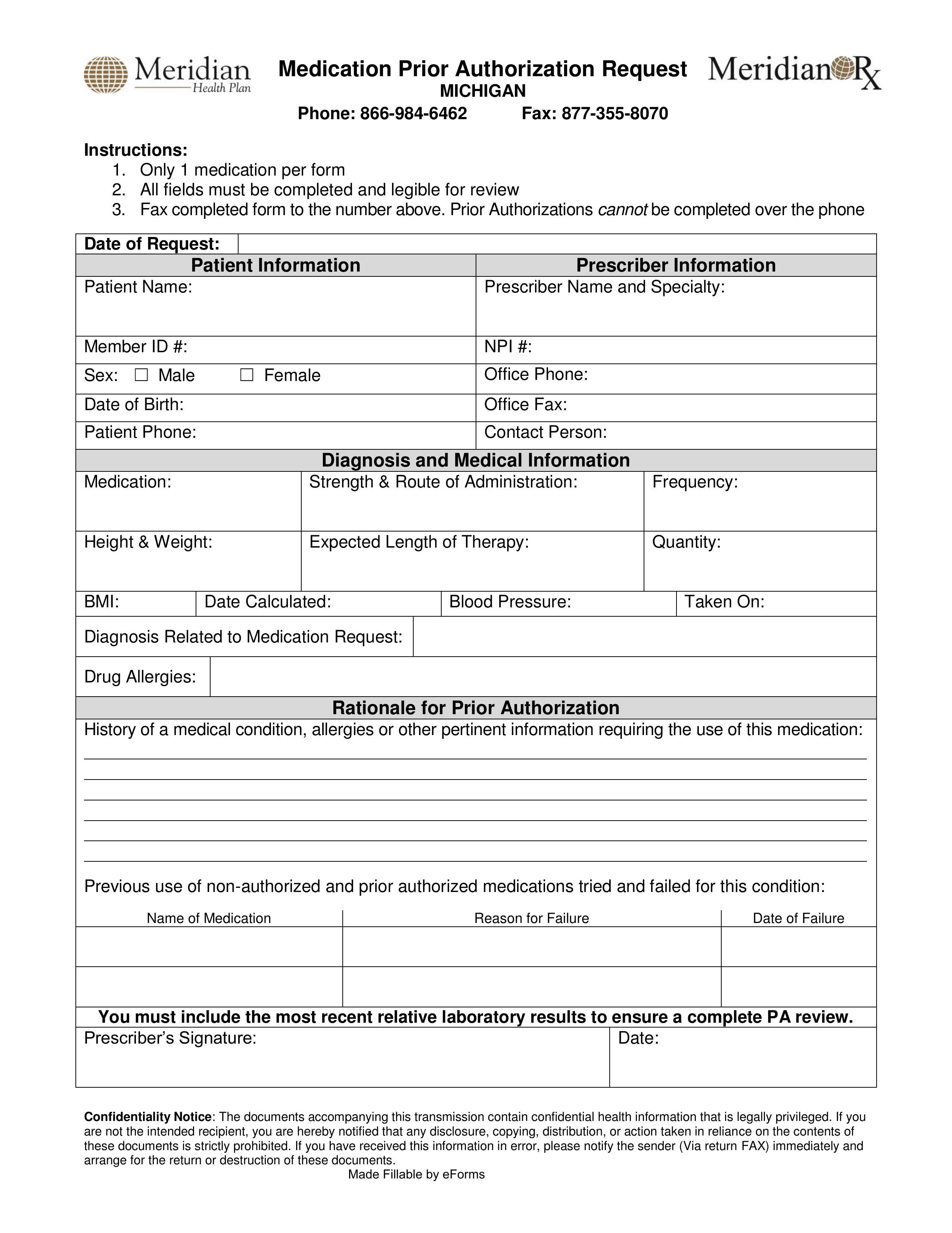 Free Meridian Prior Rx Authorization Form PDF EForms