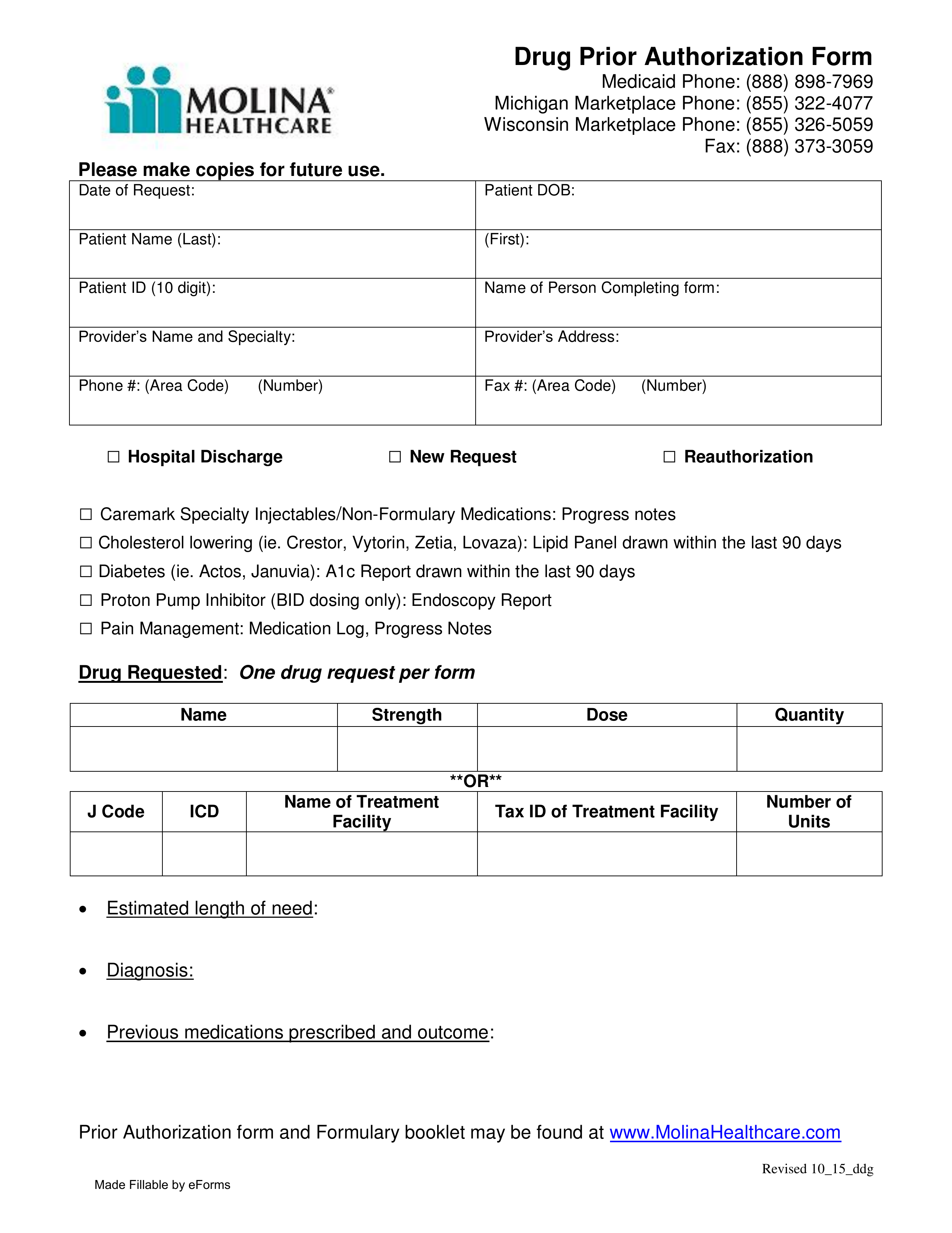 Free Molina Healthcare Prior Rx Authorization Form PDF EForms